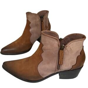 CUOIO Italian Leather Ankle Boots • Brown/Blush Pink • Western Style • 7.5